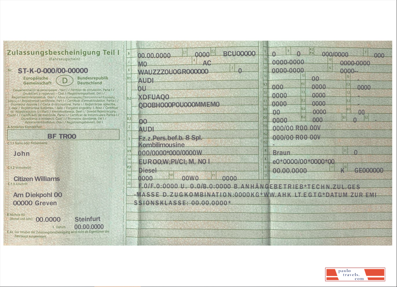 Germany vehicle registration certificate